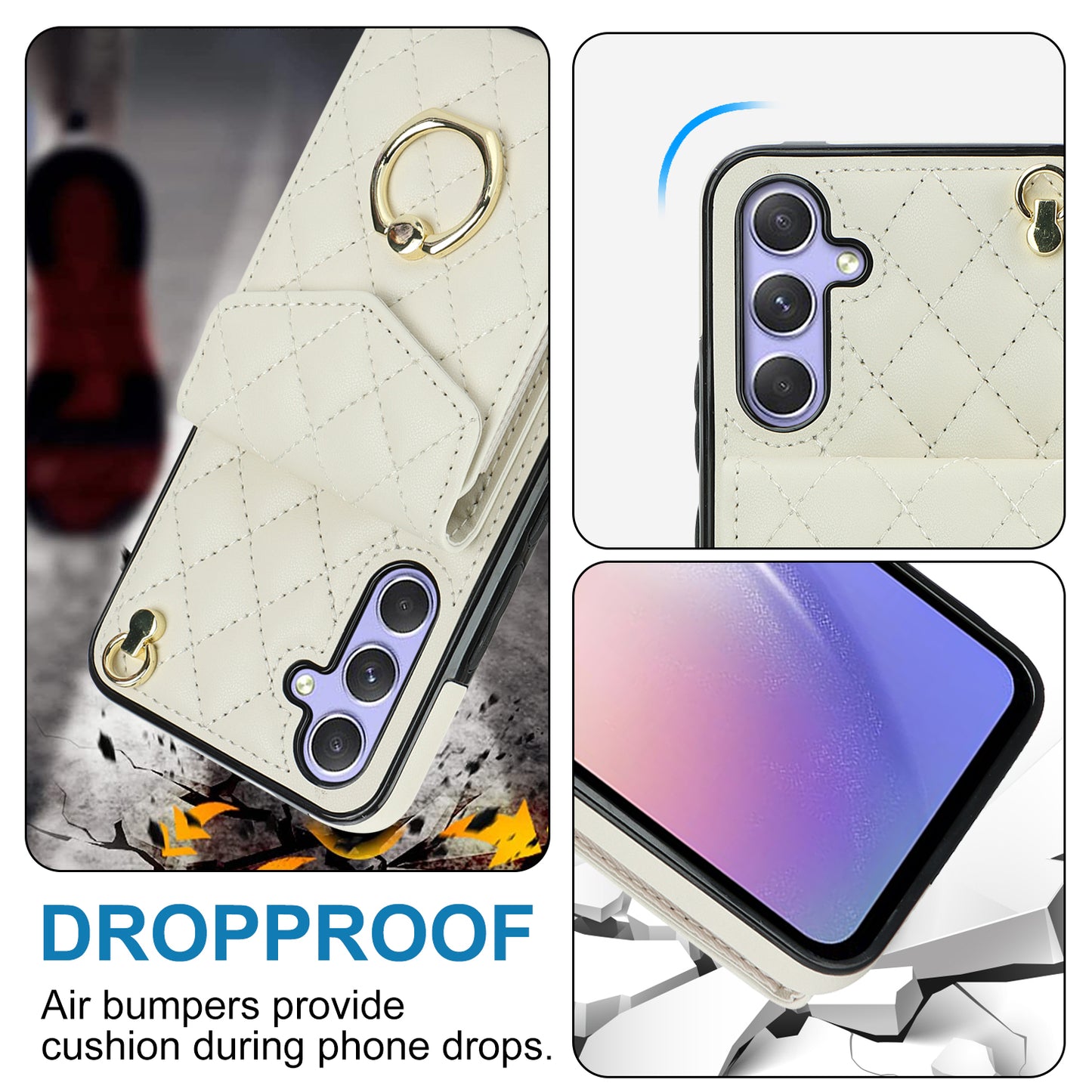 RFID Blocking Back Case for Samsung Galaxy A14 4G / 5G , PU Leather+TPU Ring Kickstand Multiple Card Slots Phone Cover