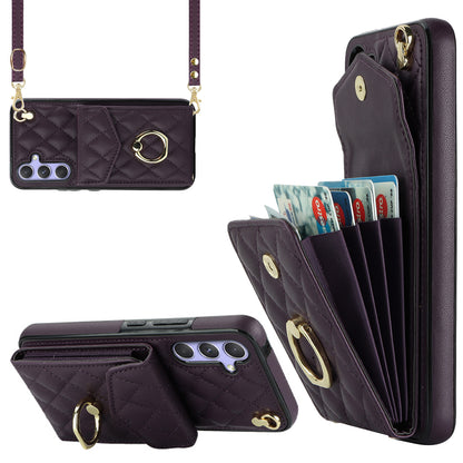 RFID Blocking Back Case for Samsung Galaxy A14 4G / 5G , PU Leather+TPU Ring Kickstand Multiple Card Slots Phone Cover