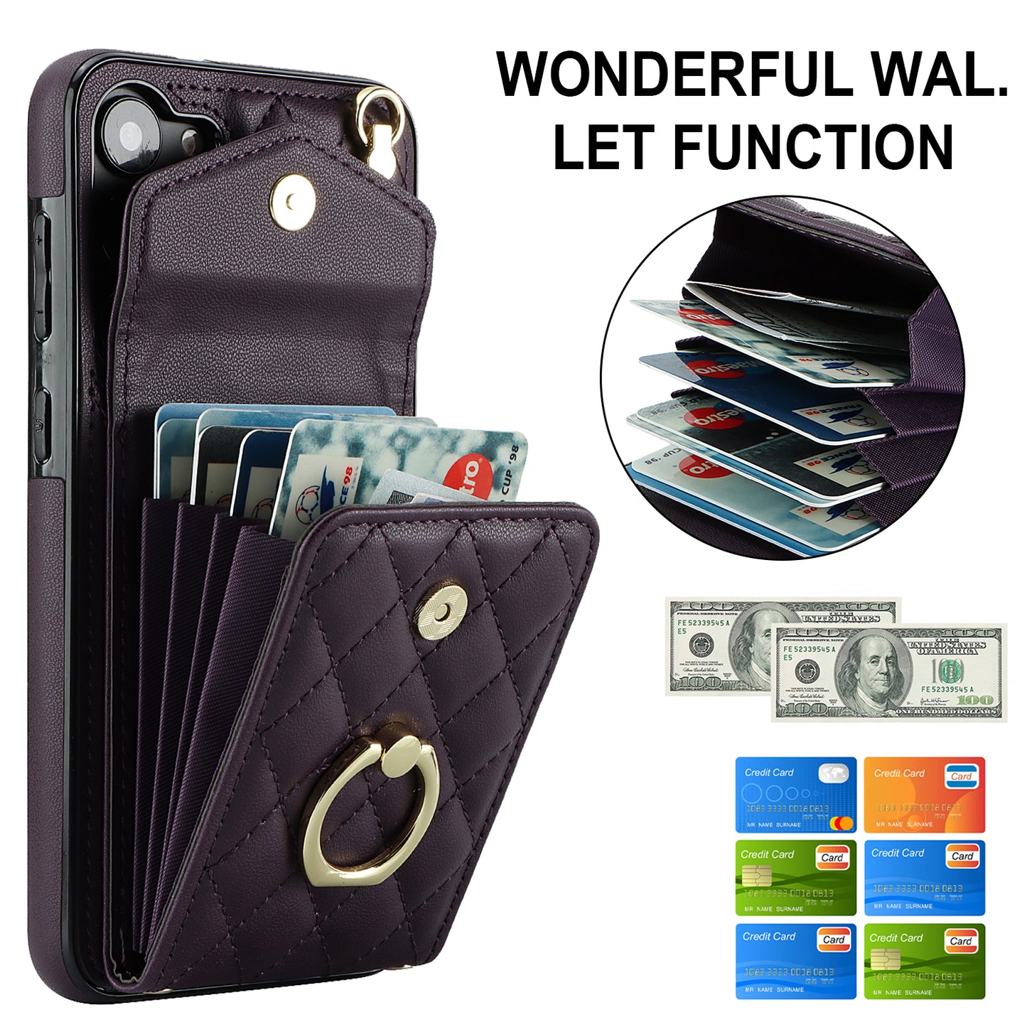 RFID Blocking Back Case for Samsung Galaxy A14 4G / 5G , PU Leather+TPU Ring Kickstand Multiple Card Slots Phone Cover