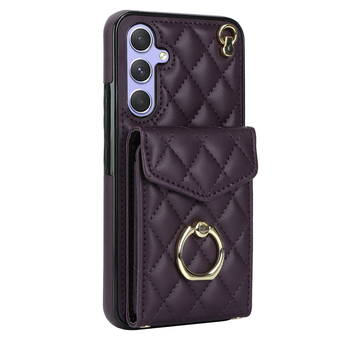 RFID Blocking Back Case for Samsung Galaxy A14 4G / 5G , PU Leather+TPU Ring Kickstand Multiple Card Slots Phone Cover