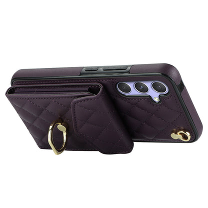 RFID Blocking Back Case for Samsung Galaxy A14 4G / 5G , PU Leather+TPU Ring Kickstand Multiple Card Slots Phone Cover