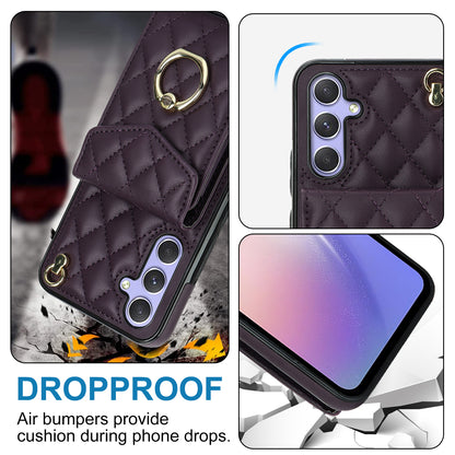 RFID Blocking Back Case for Samsung Galaxy A14 4G / 5G , PU Leather+TPU Ring Kickstand Multiple Card Slots Phone Cover
