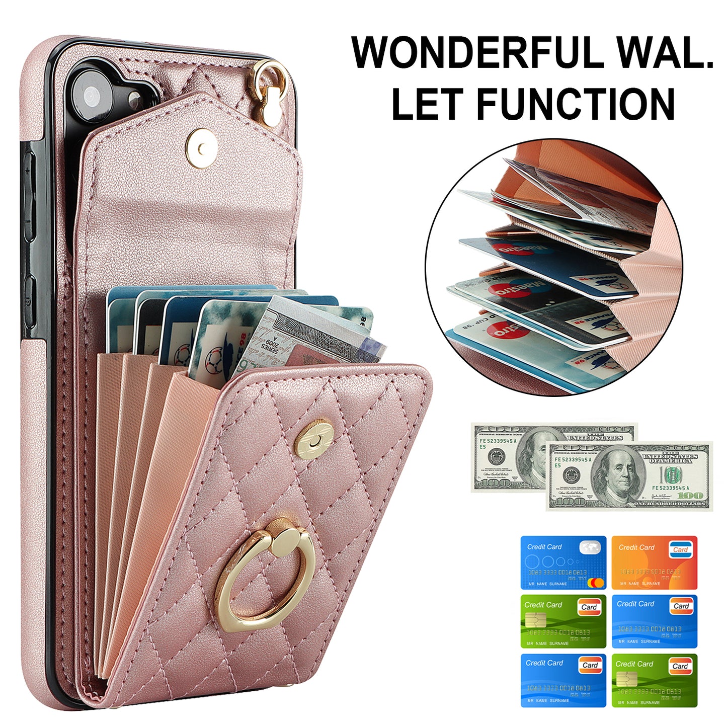 RFID Blocking Back Case for Samsung Galaxy A14 4G / 5G , PU Leather+TPU Ring Kickstand Multiple Card Slots Phone Cover