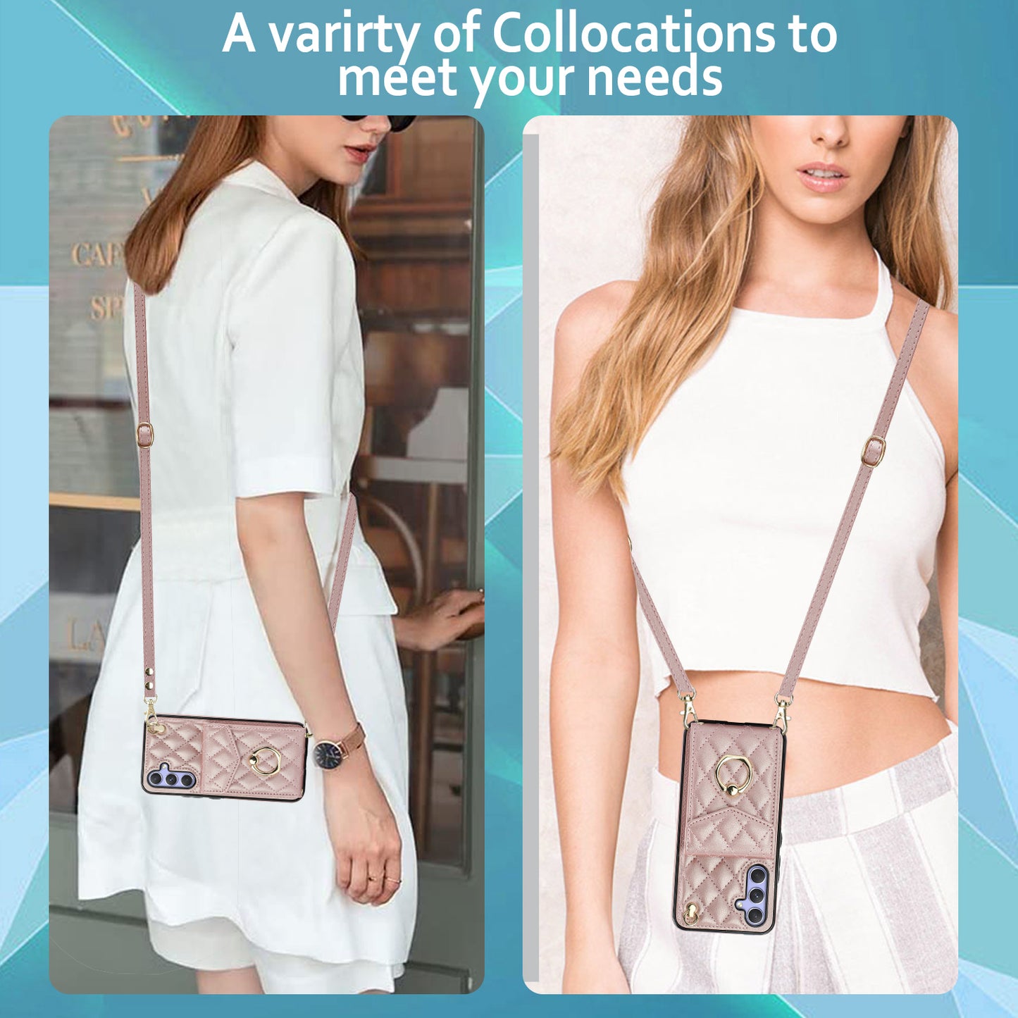 RFID Blocking Back Case for Samsung Galaxy A14 4G / 5G , PU Leather+TPU Ring Kickstand Multiple Card Slots Phone Cover