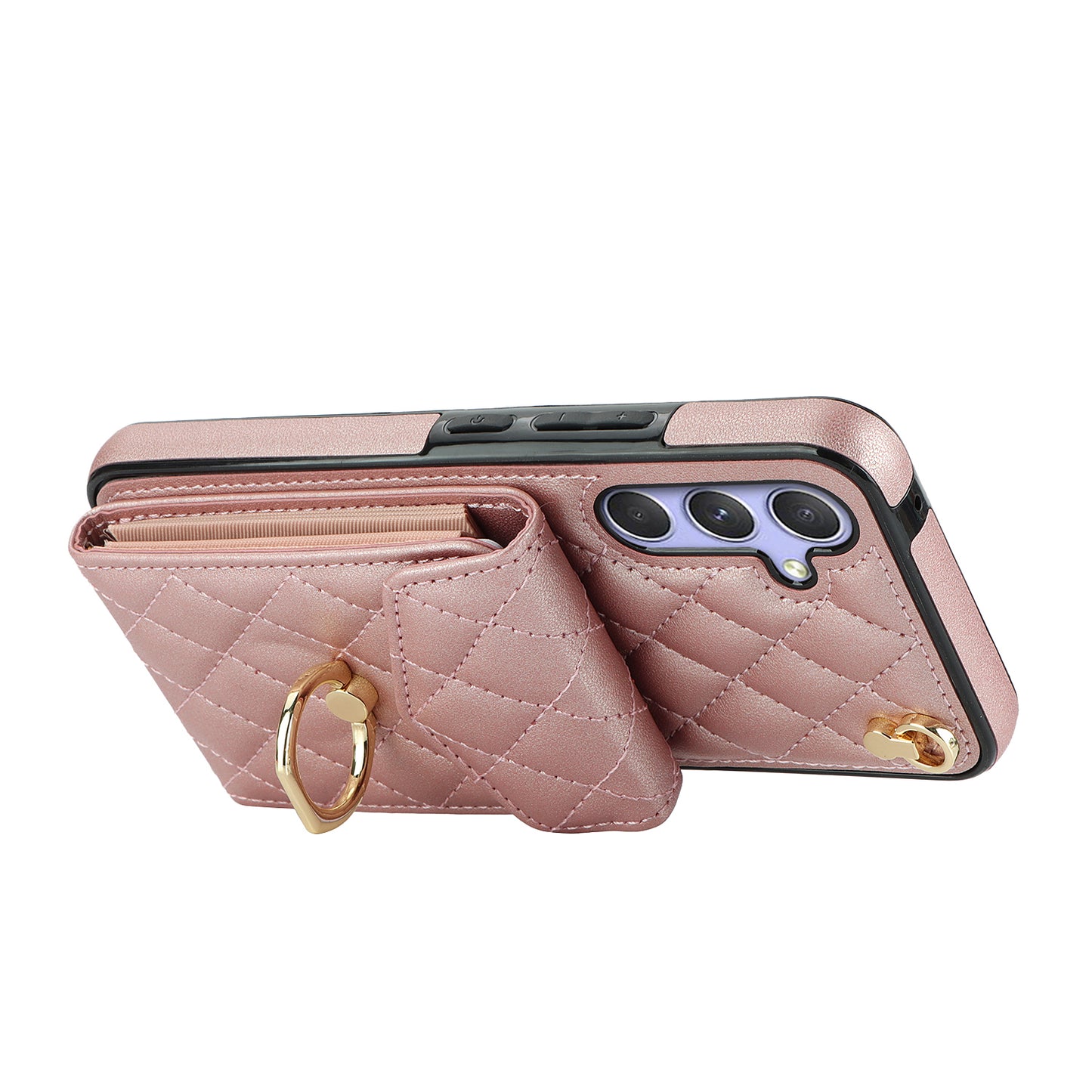 RFID Blocking Back Case for Samsung Galaxy A14 4G / 5G , PU Leather+TPU Ring Kickstand Multiple Card Slots Phone Cover
