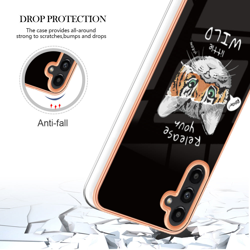YB IMD Series-19 Style D For Samsung Galaxy A14 5G Pattern Printed 2.0mm TPU Back Cover Electroplated IMD Phone Case
