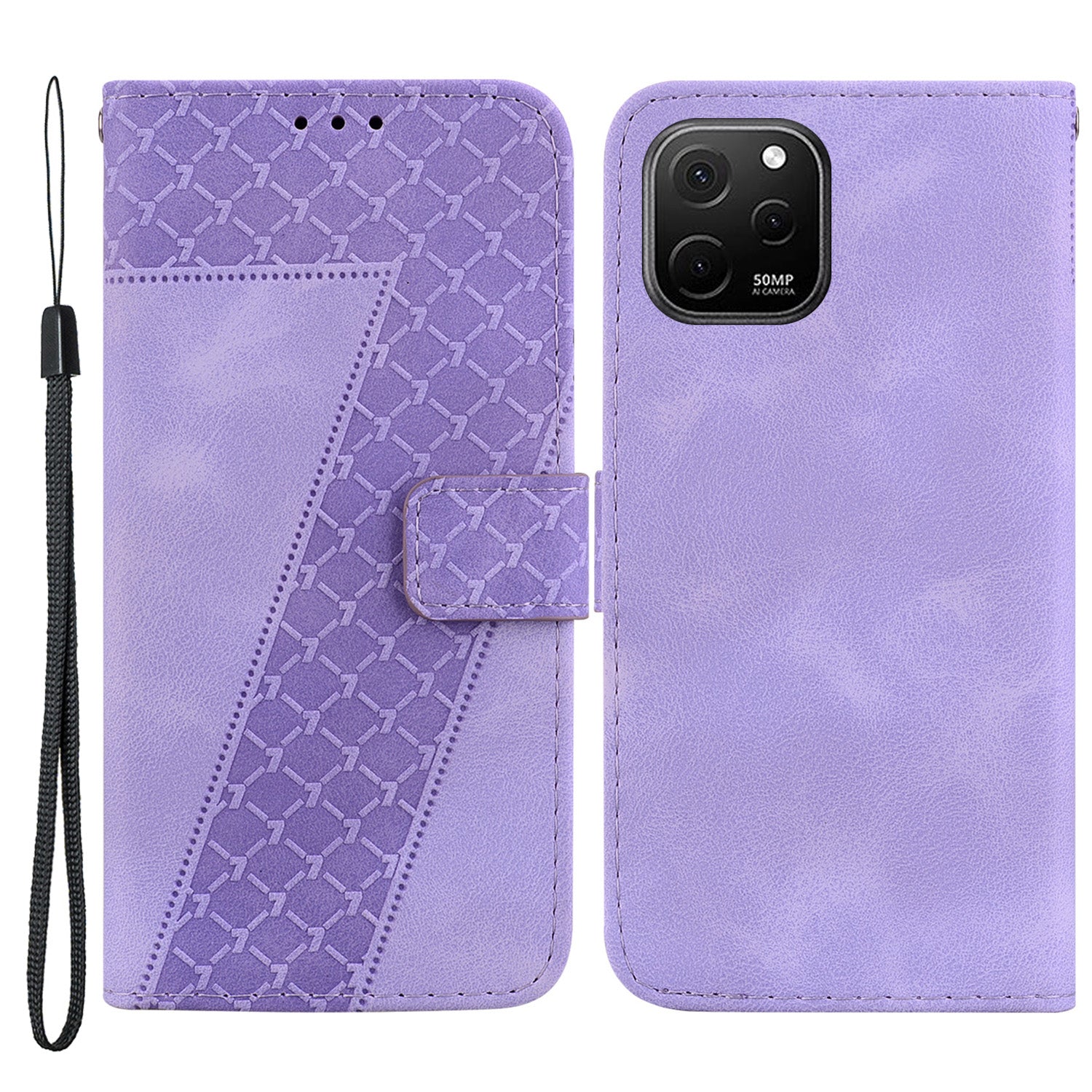 For Huawei nova Y61 4G Stand Cover Imprinted 7-Shape Pattern Wallet Flip Leather Phone Case