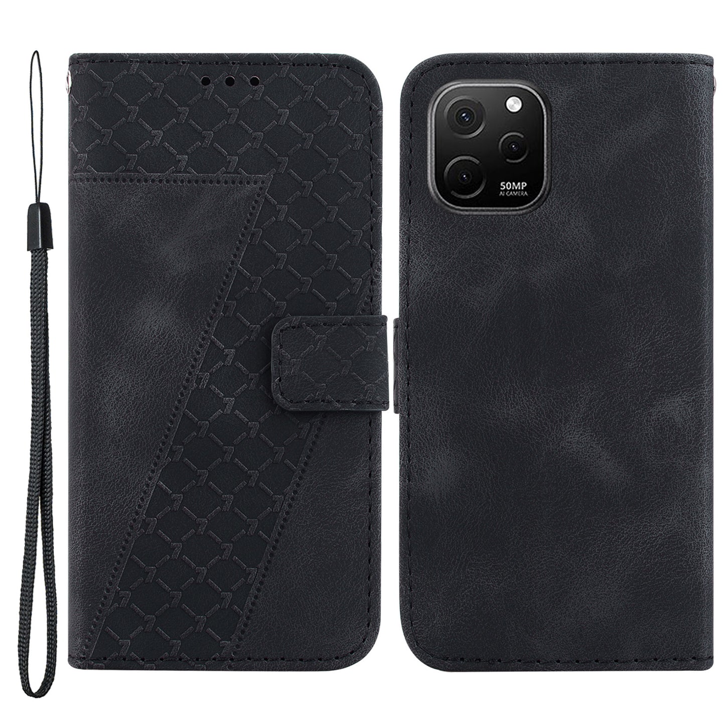 For Huawei nova Y61 4G Stand Cover Imprinted 7-Shape Pattern Wallet Flip Leather Phone Case