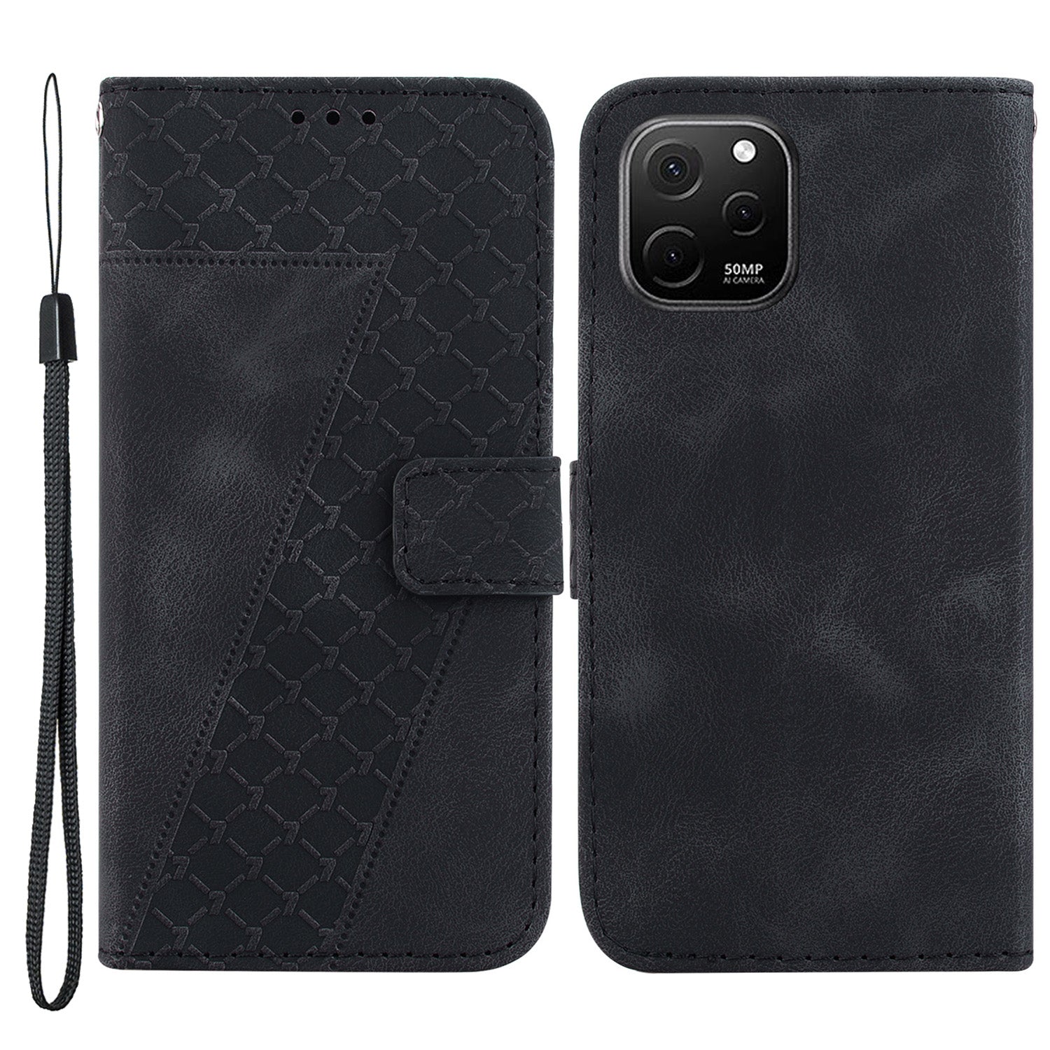For Huawei nova Y61 4G Stand Cover Imprinted 7-Shape Pattern Wallet Flip Leather Phone Case