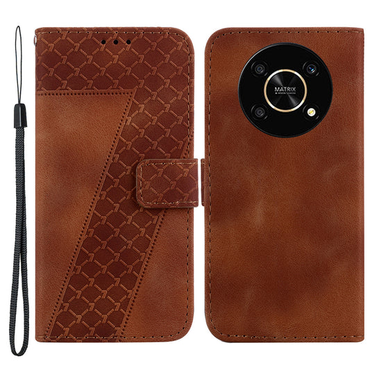 For Honor X9 4G / 5G Slim-Fit Shell Leather Phone Case Stand Imprinted 7-Shape Pattern Wallet Flip Cover