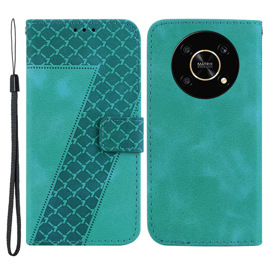 For Honor X9 4G / 5G Slim-Fit Shell Leather Phone Case Stand Imprinted 7-Shape Pattern Wallet Flip Cover