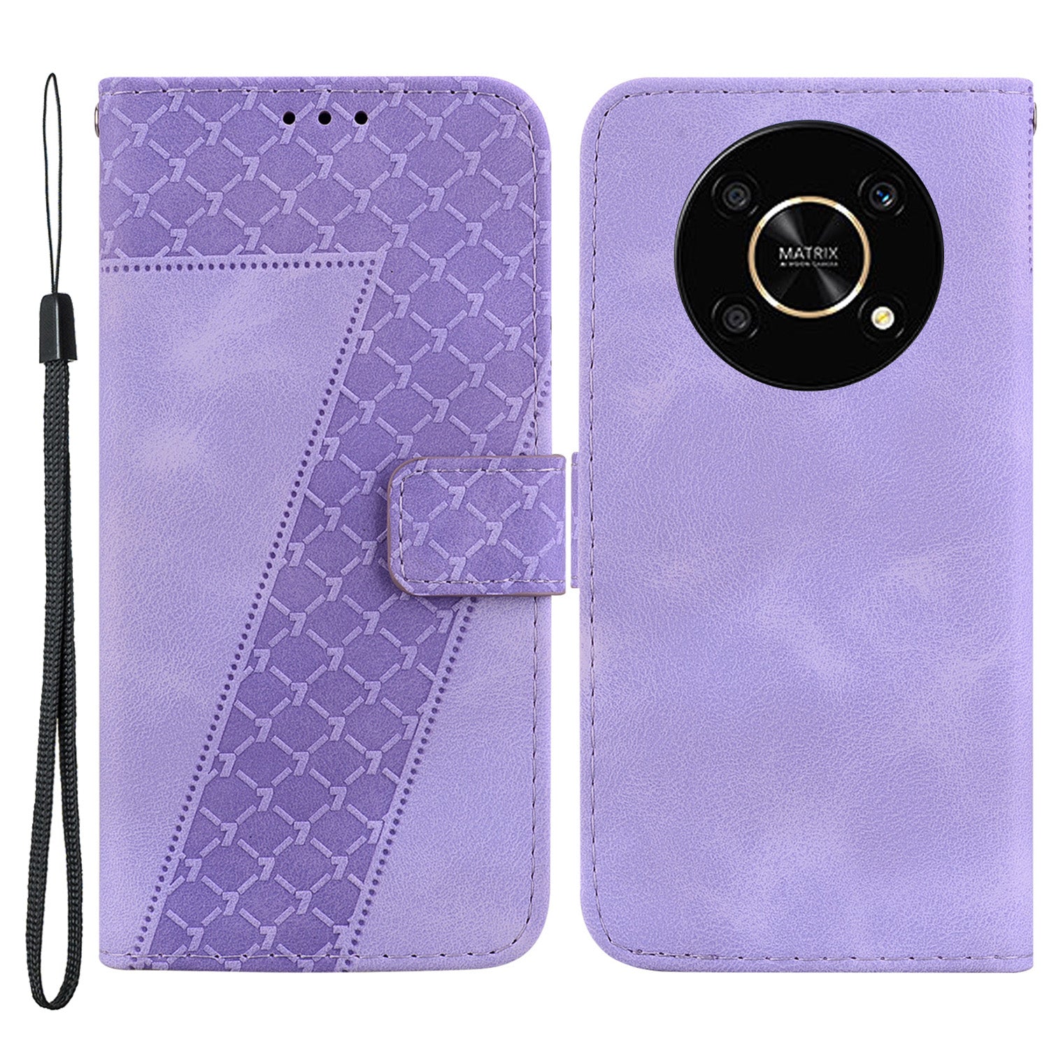 For Honor X9 4G / 5G Slim-Fit Shell Leather Phone Case Stand Imprinted 7-Shape Pattern Wallet Flip Cover