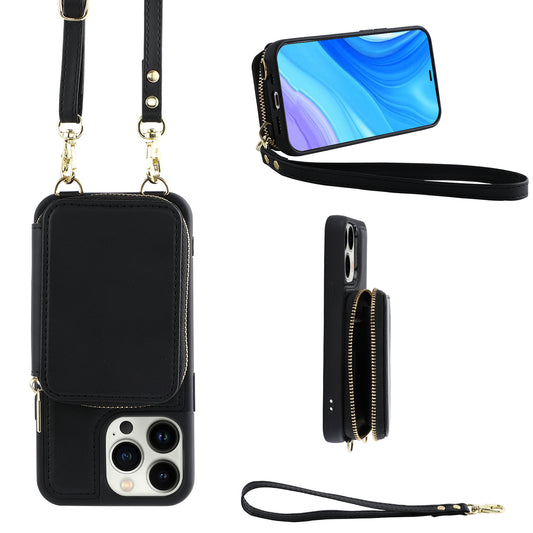 RFID Blocking Case for iPhone 15 Pro , Zipper Wallet Kickstand Leather Coated TPU Phone Cover