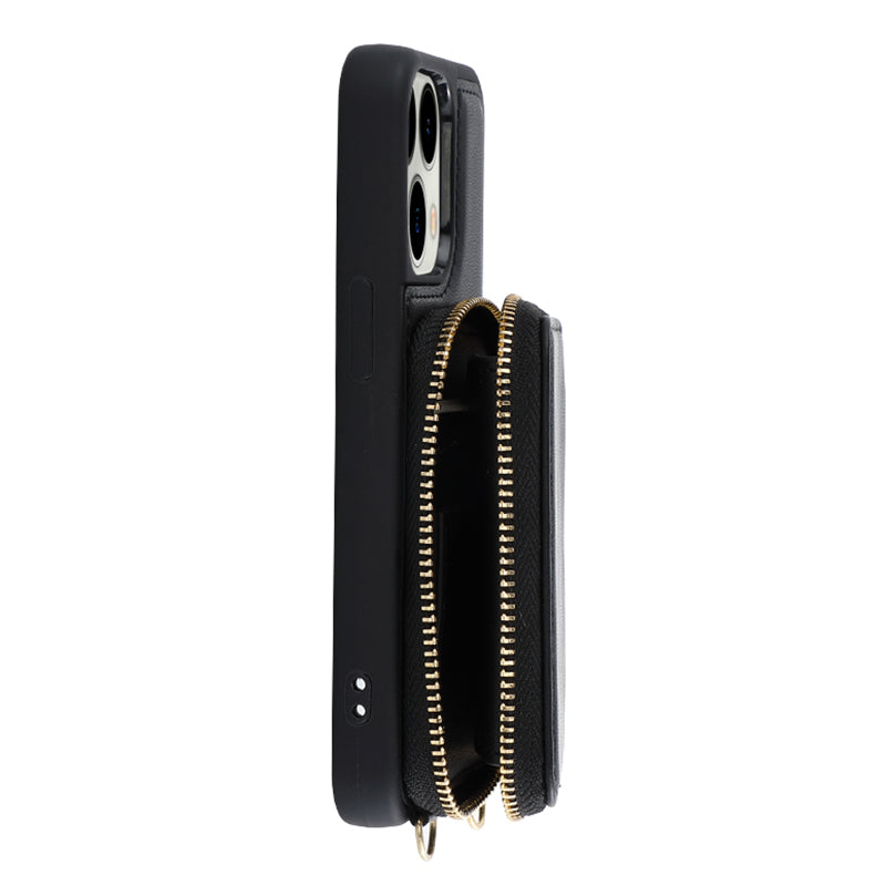 RFID Blocking Case for iPhone 15 Pro , Zipper Wallet Kickstand Leather Coated TPU Phone Cover