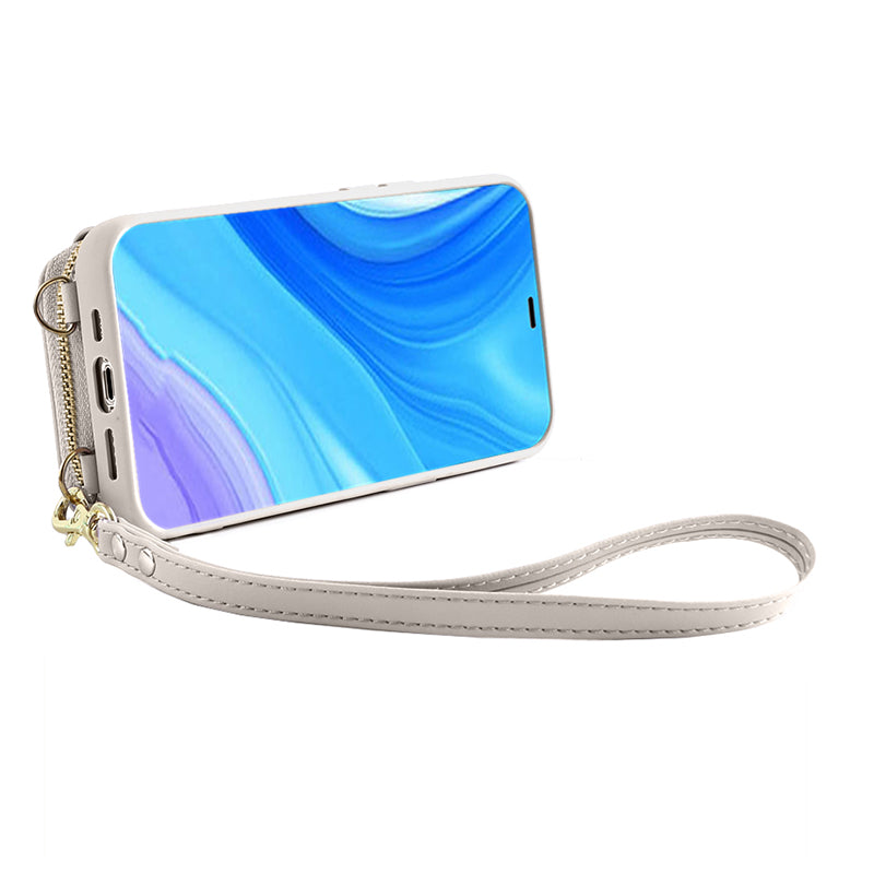 RFID Blocking Case for iPhone 15 Pro , Zipper Wallet Kickstand Leather Coated TPU Phone Cover