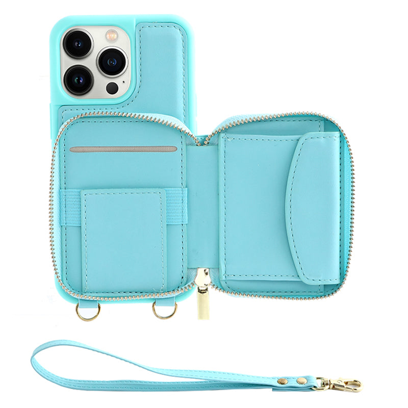 RFID Blocking Case for iPhone 15 Pro , Zipper Wallet Kickstand Leather Coated TPU Phone Cover
