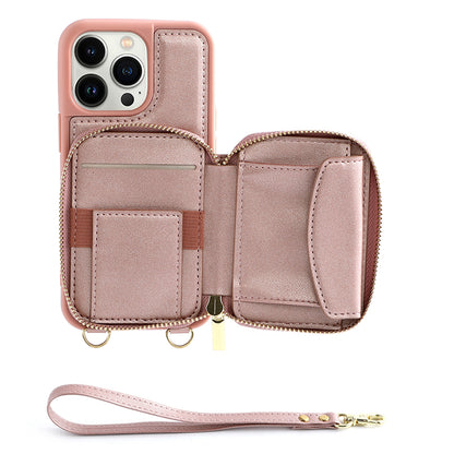 RFID Blocking Case for iPhone 15 Pro , Zipper Wallet Kickstand Leather Coated TPU Phone Cover