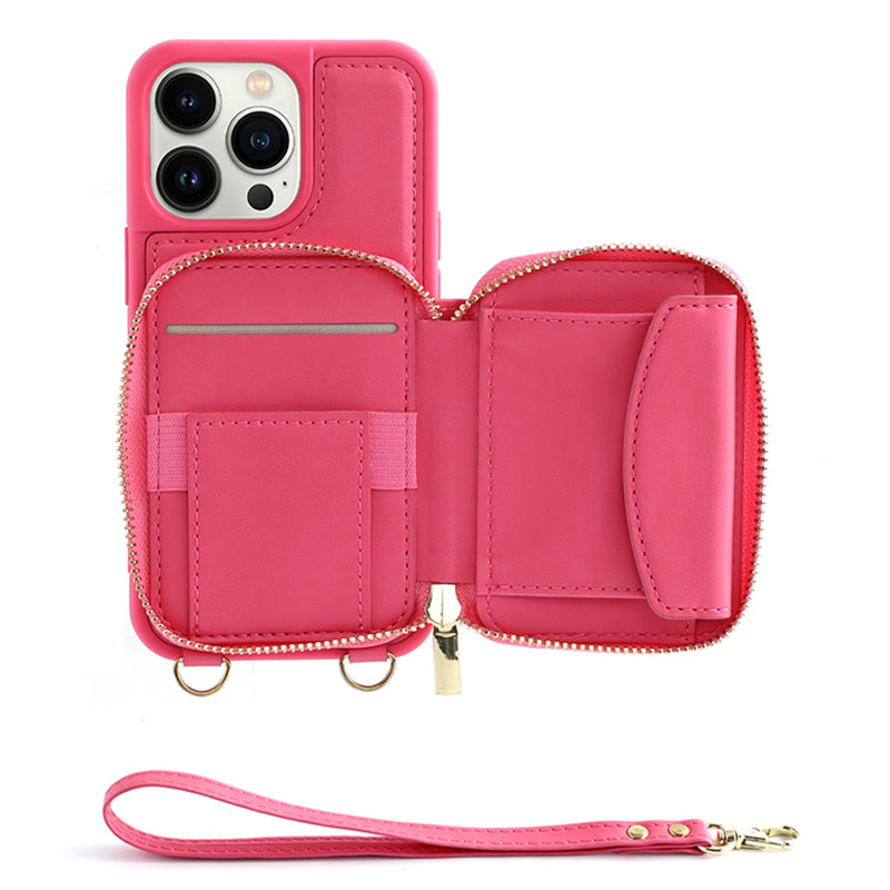 RFID Blocking Case for iPhone 15 Pro , Zipper Wallet Kickstand Leather Coated TPU Phone Cover