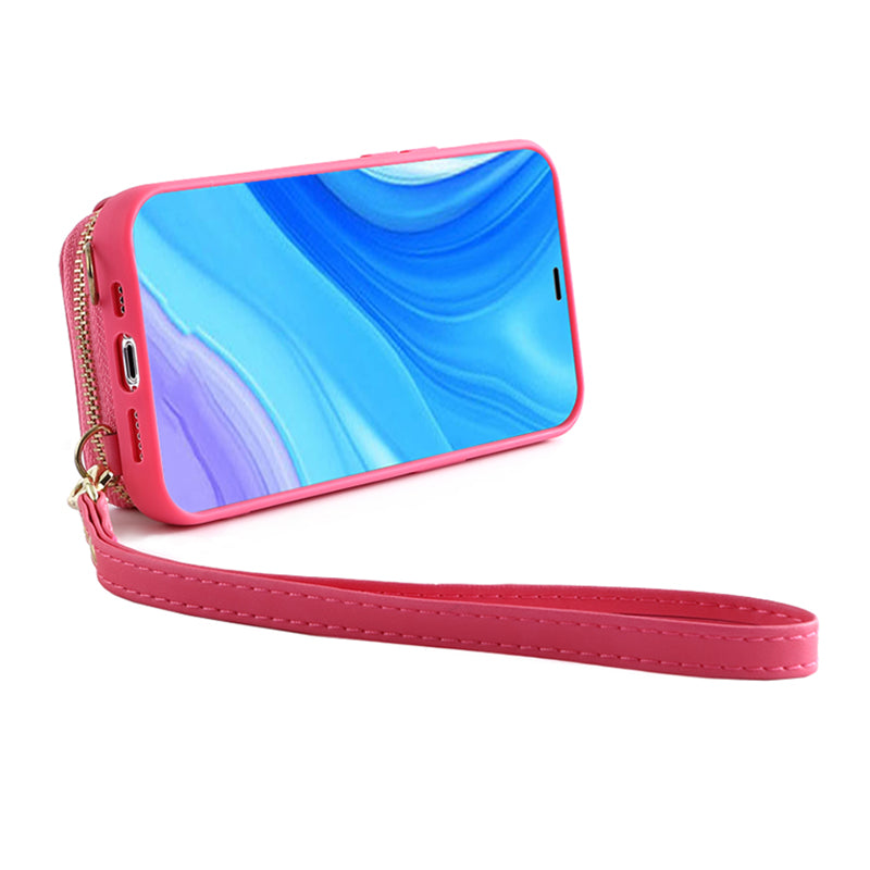 RFID Blocking Case for iPhone 15 Pro , Zipper Wallet Kickstand Leather Coated TPU Phone Cover