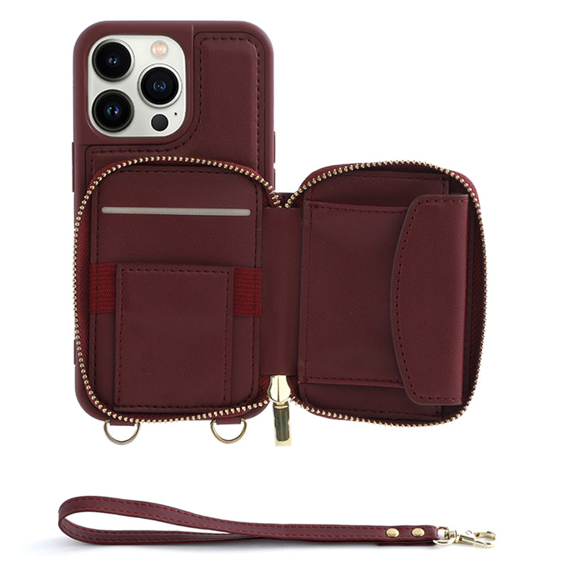 RFID Blocking Case for iPhone 15 Pro , Zipper Wallet Kickstand Leather Coated TPU Phone Cover