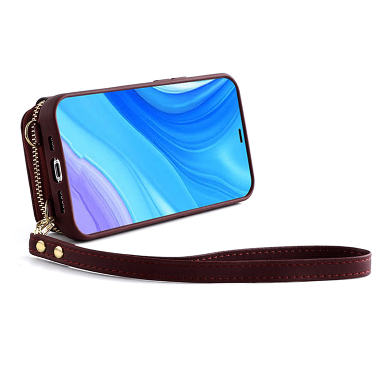 RFID Blocking Case for iPhone 15 Pro , Zipper Wallet Kickstand Leather Coated TPU Phone Cover