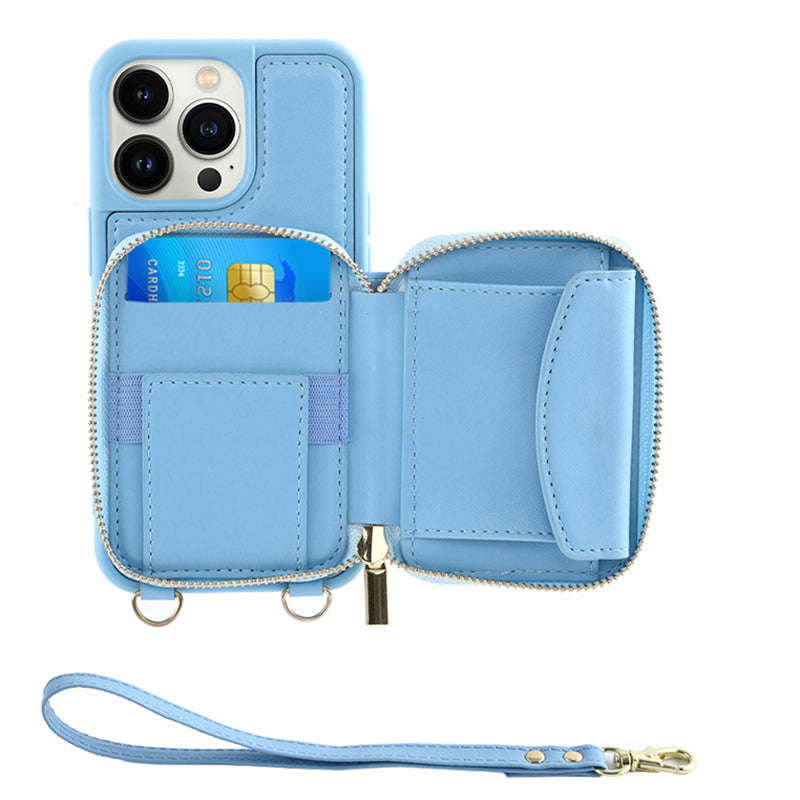 RFID Blocking Case for iPhone 15 Pro , Zipper Wallet Kickstand Leather Coated TPU Phone Cover