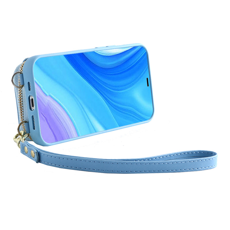 RFID Blocking Case for iPhone 15 Pro , Zipper Wallet Kickstand Leather Coated TPU Phone Cover