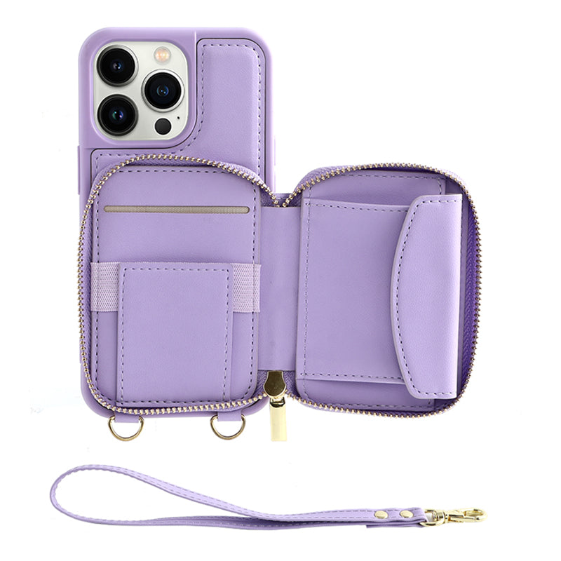 RFID Blocking Case for iPhone 15 Pro , Zipper Wallet Kickstand Leather Coated TPU Phone Cover