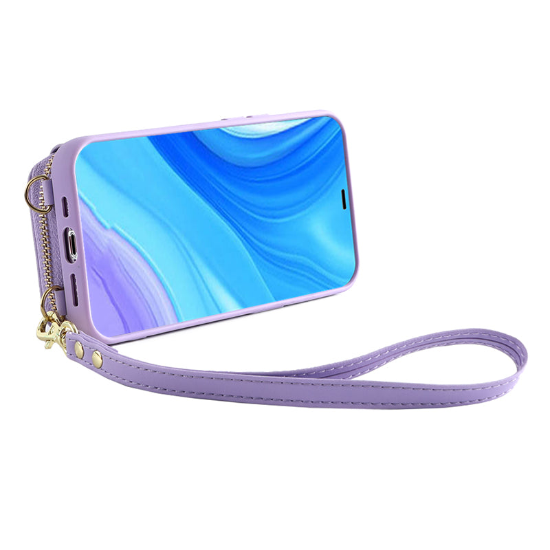RFID Blocking Case for iPhone 15 Pro , Zipper Wallet Kickstand Leather Coated TPU Phone Cover