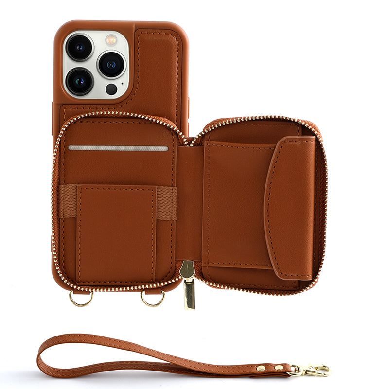 RFID Blocking Case for iPhone 15 Pro , Zipper Wallet Kickstand Leather Coated TPU Phone Cover