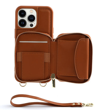 RFID Blocking Case for iPhone 15 Pro , Zipper Wallet Kickstand Leather Coated TPU Phone Cover