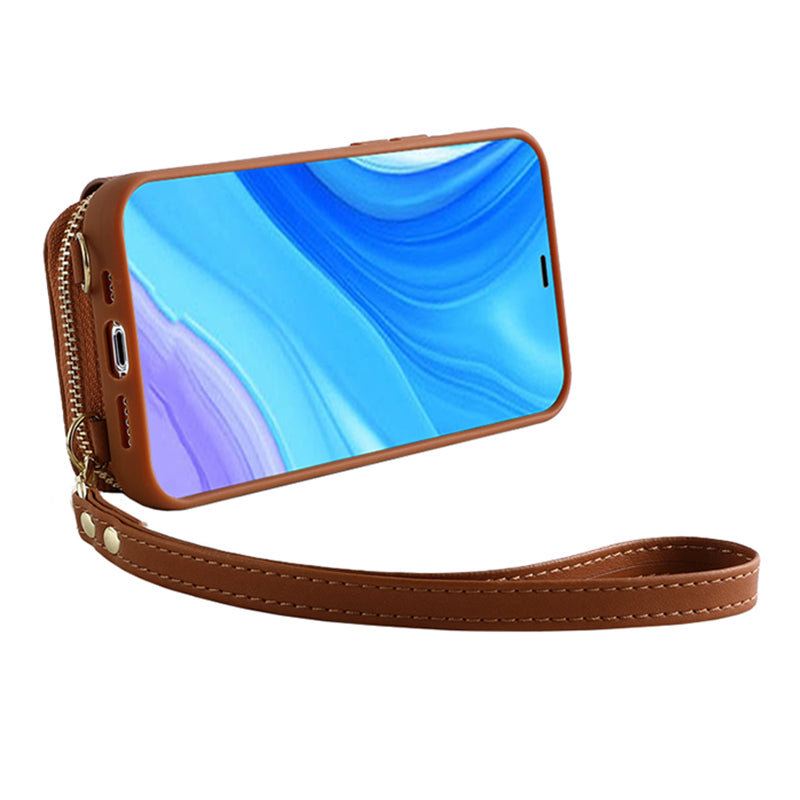 RFID Blocking Case for iPhone 15 Pro , Zipper Wallet Kickstand Leather Coated TPU Phone Cover