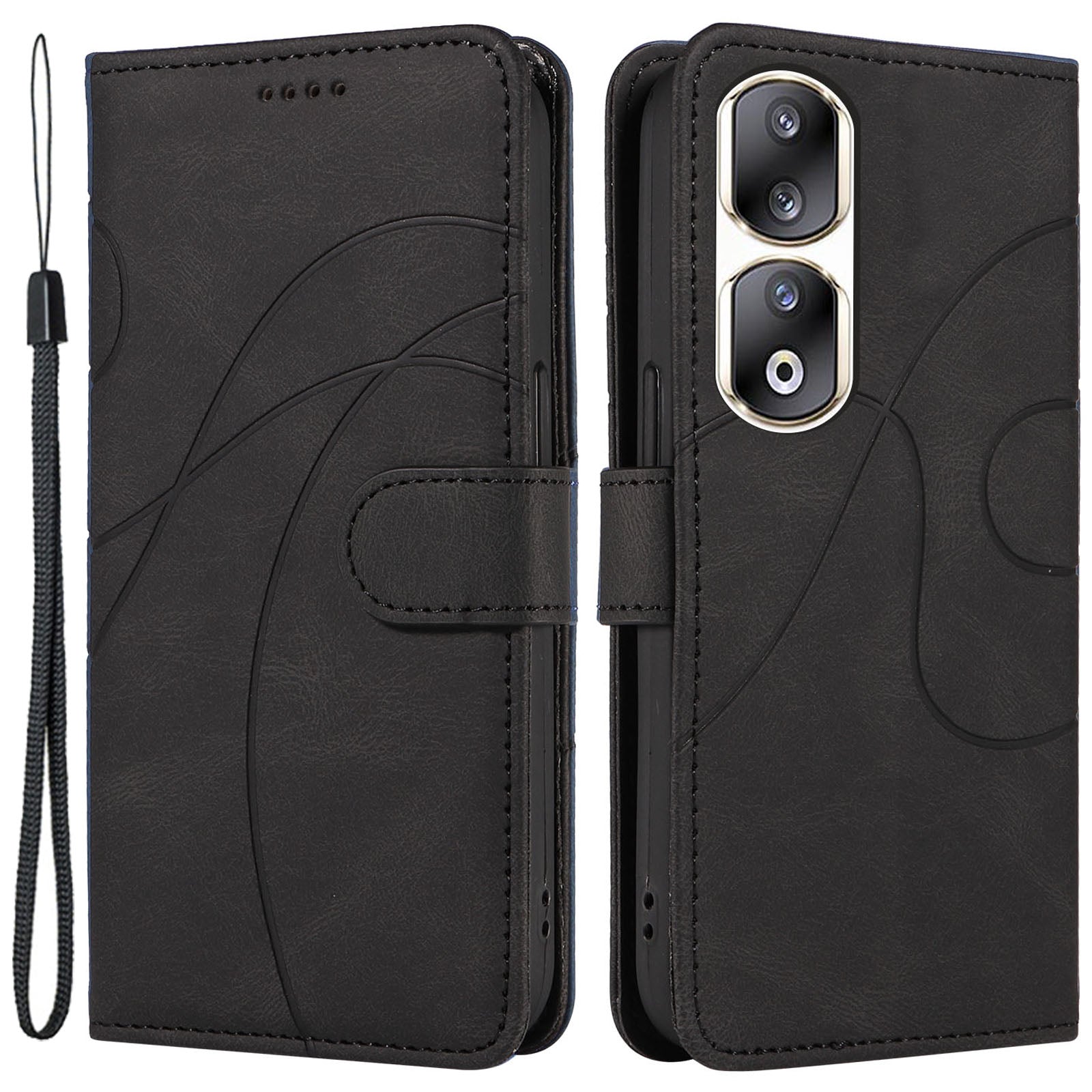 For Honor 90 Pro Slim-Fit Phone Case Imprinted Line Wallet Stand PU Leather Phone Cover