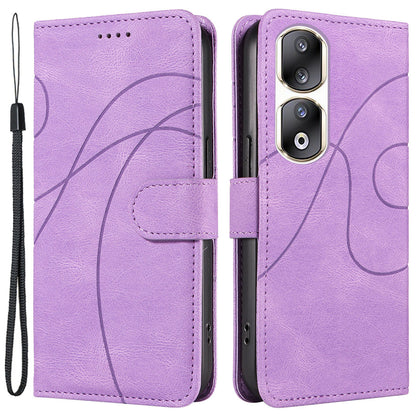 For Honor 90 Pro Slim-Fit Phone Case Imprinted Line Wallet Stand PU Leather Phone Cover