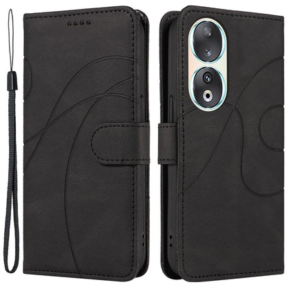 For Honor 90 Anti-Scratch PU Leather Shell Imprinted Curved Line Wallet Stand Cell Phone Case
