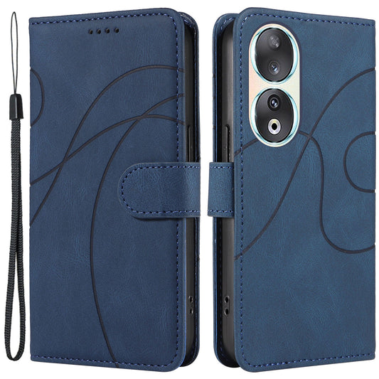 For Honor 90 Anti-Scratch PU Leather Shell Imprinted Curved Line Wallet Stand Cell Phone Case