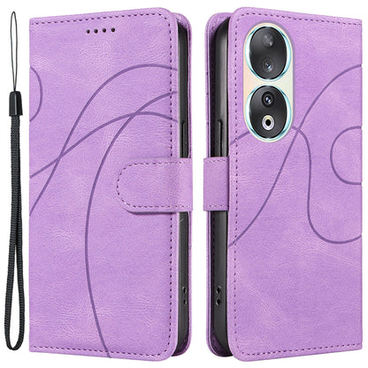 For Honor 90 Anti-Scratch PU Leather Shell Imprinted Curved Line Wallet Stand Cell Phone Case