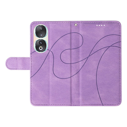 For Honor 90 Anti-Scratch PU Leather Shell Imprinted Curved Line Wallet Stand Cell Phone Case