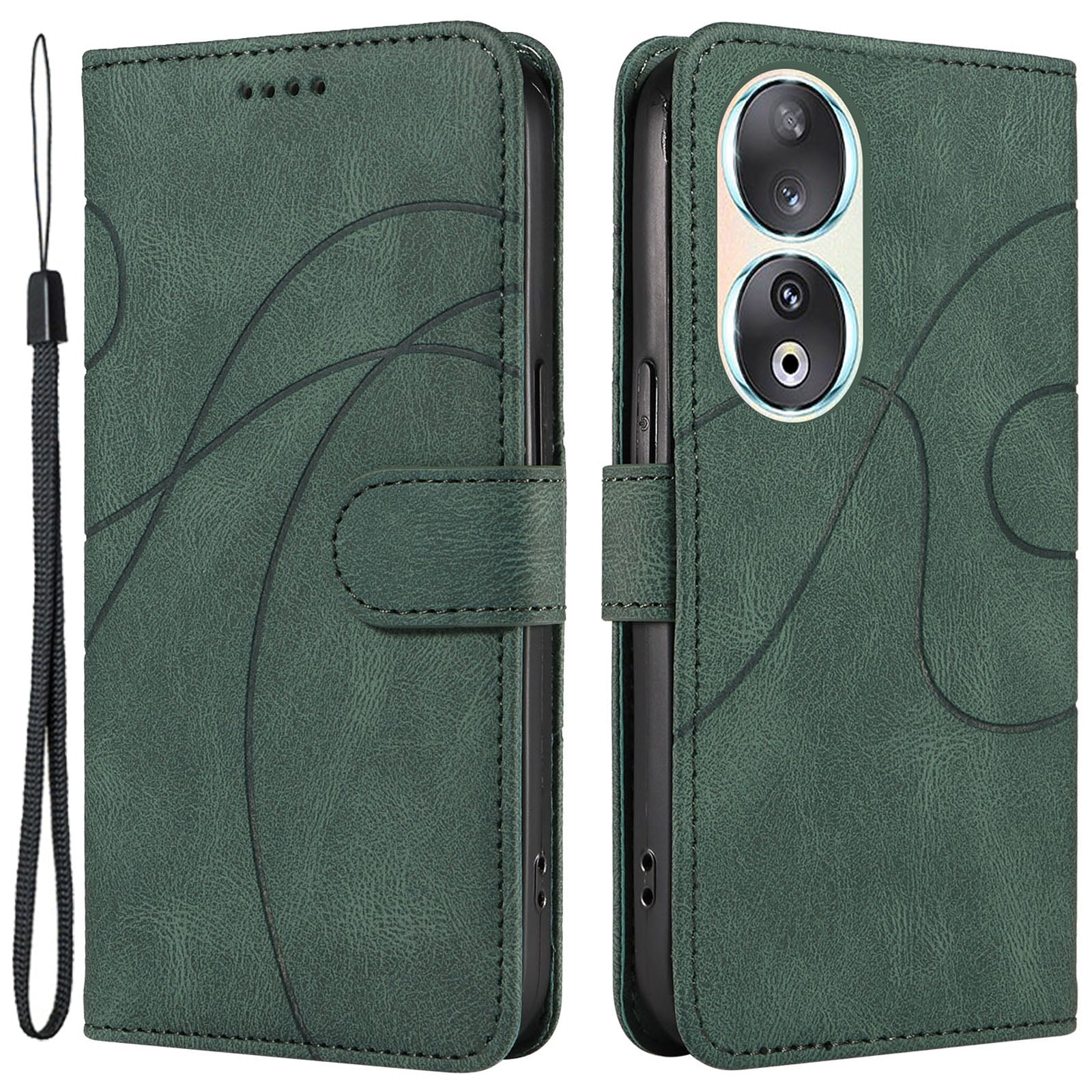 For Honor 90 Anti-Scratch PU Leather Shell Imprinted Curved Line Wallet Stand Cell Phone Case