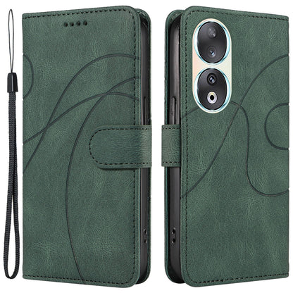 For Honor 90 Anti-Scratch PU Leather Shell Imprinted Curved Line Wallet Stand Cell Phone Case