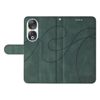For Honor 90 Anti-Scratch PU Leather Shell Imprinted Curved Line Wallet Stand Cell Phone Case