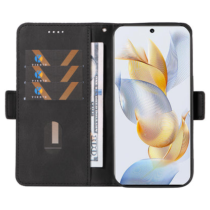 For Honor 90 Splicing PU Leather Phone Case Rhombus Imprinted Flip Stand Wallet Cover