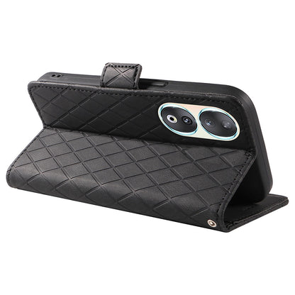 For Honor 90 Splicing PU Leather Phone Case Rhombus Imprinted Flip Stand Wallet Cover