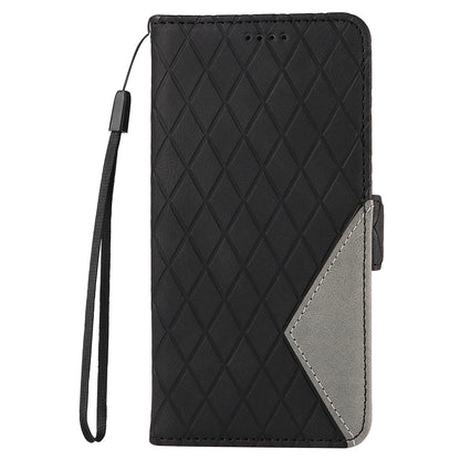 For Honor 90 Splicing PU Leather Phone Case Rhombus Imprinted Flip Stand Wallet Cover