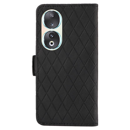 For Honor 90 Splicing PU Leather Phone Case Rhombus Imprinted Flip Stand Wallet Cover