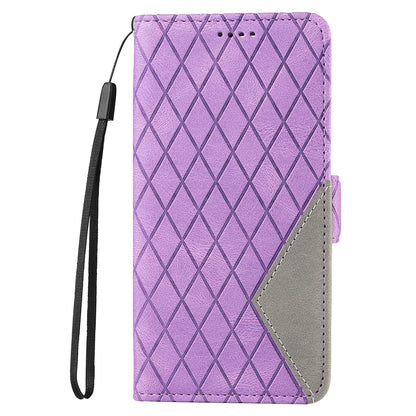 For Honor 90 Splicing PU Leather Phone Case Rhombus Imprinted Flip Stand Wallet Cover