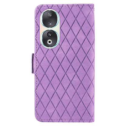 For Honor 90 Splicing PU Leather Phone Case Rhombus Imprinted Flip Stand Wallet Cover