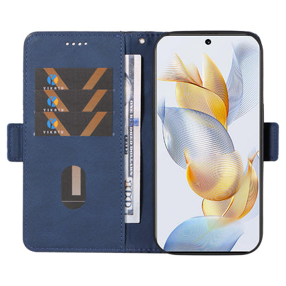 For Honor 90 Splicing PU Leather Phone Case Rhombus Imprinted Flip Stand Wallet Cover