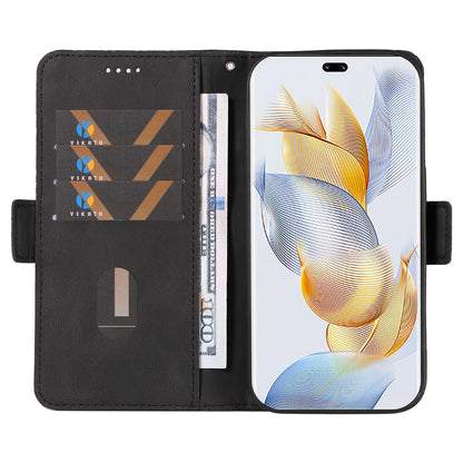For Honor 90 Pro Rhombus Imprinted Cover Splicing Leather Stand Wallet Phone Case