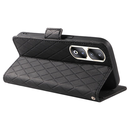 For Honor 90 Pro Rhombus Imprinted Cover Splicing Leather Stand Wallet Phone Case